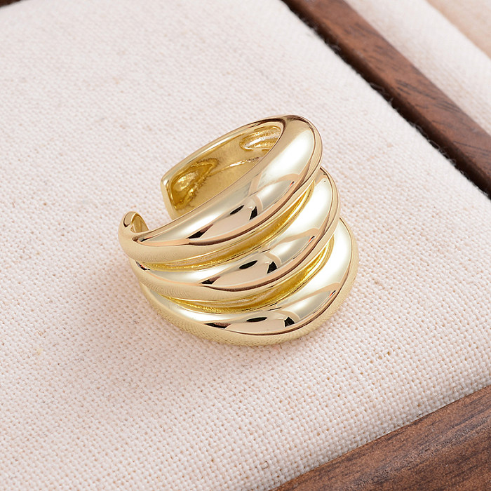IG Style French Style Simple Style Stripe Copper Plating 14K Gold Plated Wide Band Rings Open Rings