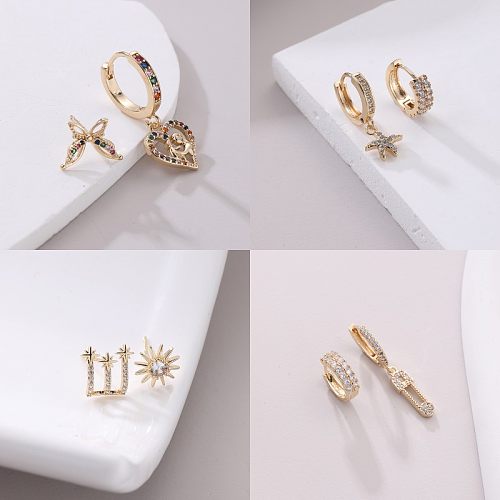 1 Pair Streetwear Korean Style Paper Clip Starfish Inlay Copper Zircon Drop Earrings