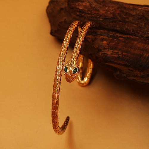 Commute Snake Brass Plating Inlay Zircon 14K Gold Plated Bangle