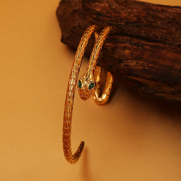Commute Snake Brass Plating Inlay Zircon 14K Gold Plated Bangle