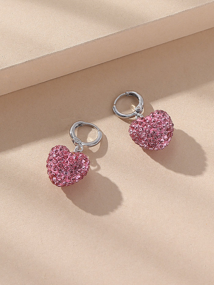 Fashion Heart Shape Copper Inlay Rhinestones Drop Earrings 1 Pair
