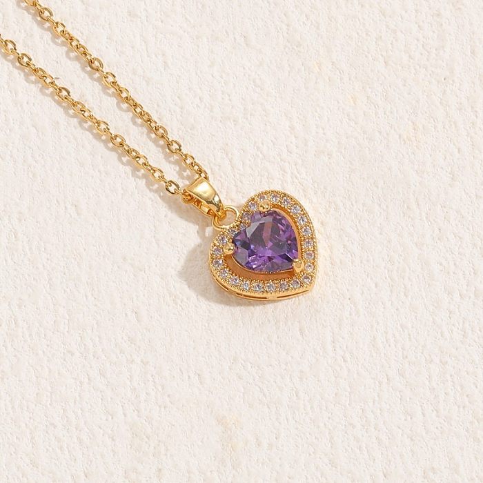 Elegant Princess Heart Shape Butterfly Brass 14K Gold Plated Zircon Pendant Necklace In Bulk