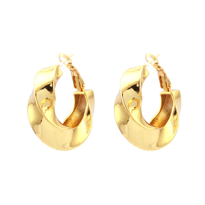 1 Pair Retro Simple Style Irregular Circle Plating Copper 18K Gold Plated Earrings