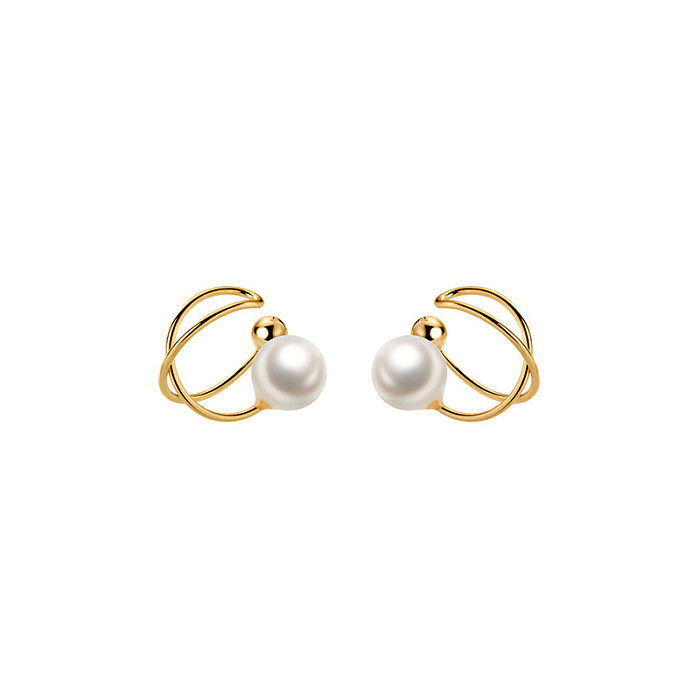 1 Pair Sweet Lines Copper Inlay Pearl Ear Clips