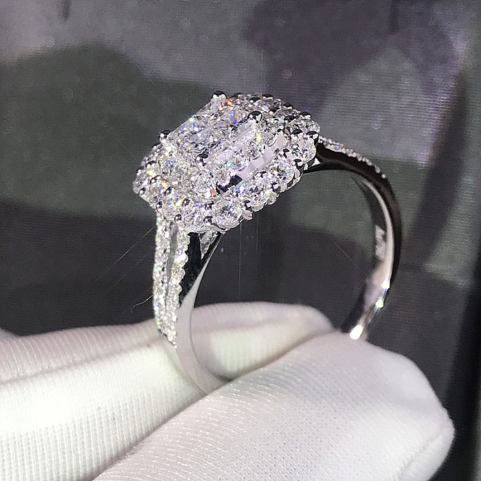 Nuevo anillo de boda clásico de cobre con microincrustaciones de circonita para mujer, joyería de mano al por mayor