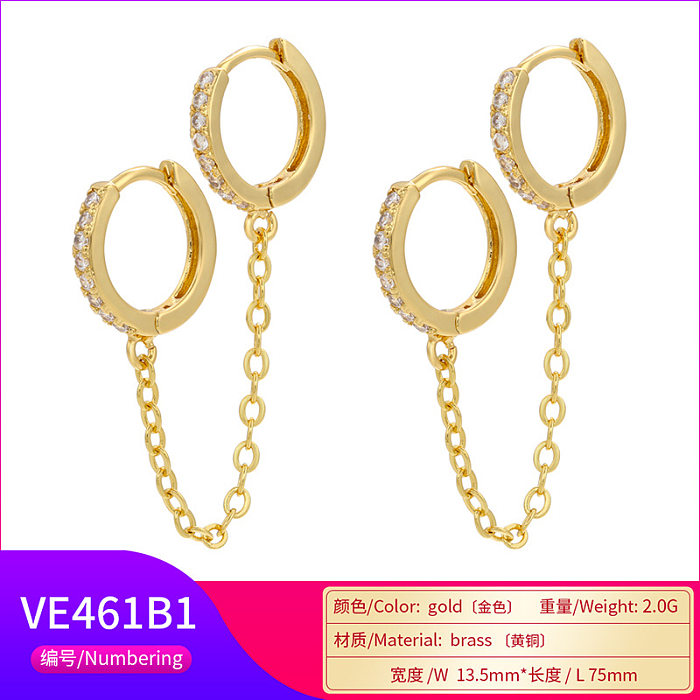 Double Circle Chain Pendant Copper Inlaid Zircon Earrings Wholesale jewelry