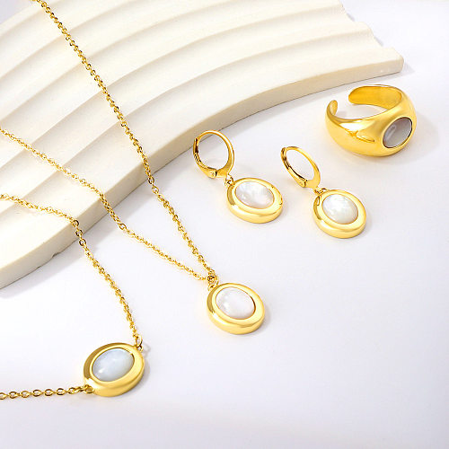 Elegant Oval Stainless Steel Plating Inlay Shell Gold Plated Bracelets Earrings Necklace