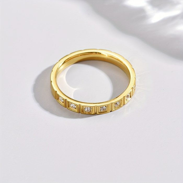 Wholesale Retro Square Stainless Steel 14K Gold Plated Zircon Rings