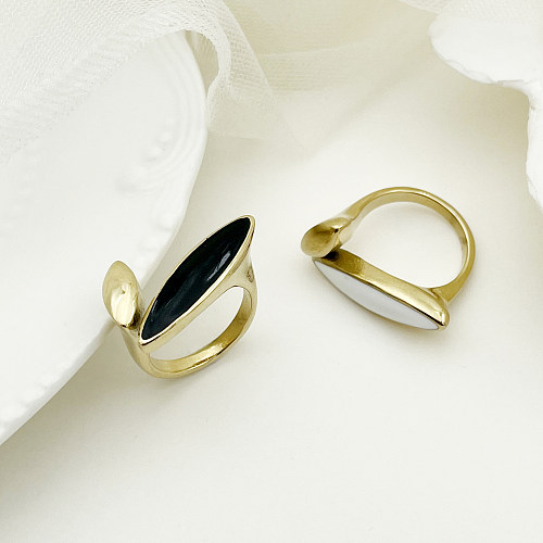 Moderner Stil, klassischer Stil, unregelmäßiger offener Ring aus Edelstahl, Metall, asymmetrische Emaille-Beschichtung, vergoldet