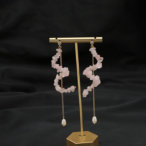 1 paire de boucles d'oreilles pendantes élégantes, rétro, placage géométrique, incrustation de cuivre, cristal, perle plaquée or 18 carats