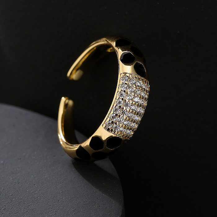 Fashion Copper 18K Gold Color Drip Oil Zircon Geometric Open Ring Female