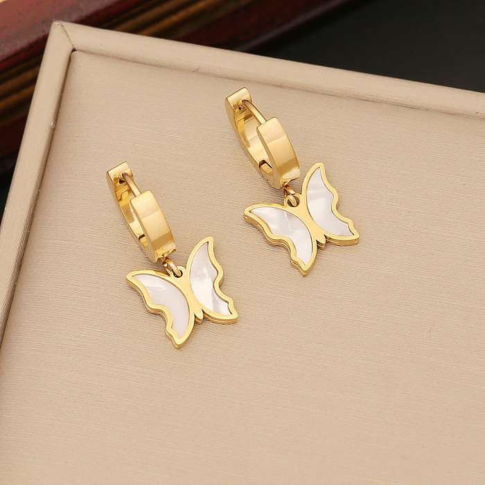 Elegant Butterfly Stainless Steel Layered Plating Inlay Shell Bracelets Earrings Necklace