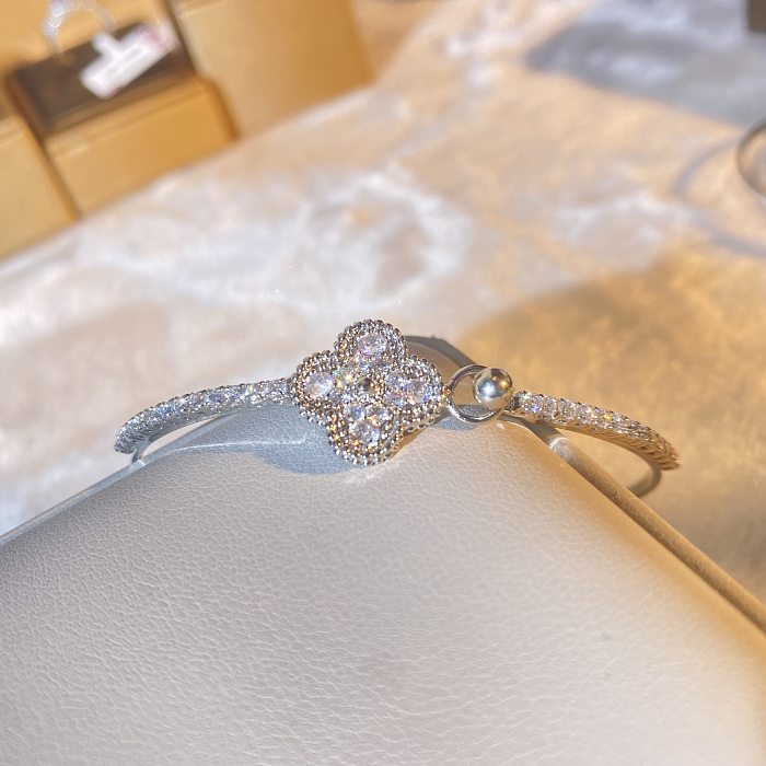 Shiny Lips Four Leaf Clover Swan Copper Plating Inlay Zircon Bangle