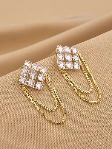 1 par de pendientes colgantes de diamantes artificiales de cobre con incrustaciones de rombos y borlas para mujer