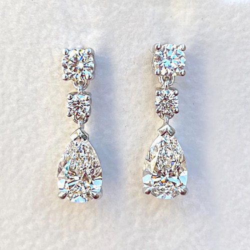 1 Pair Lady Geometric Copper Inlay Zircon Drop Earrings