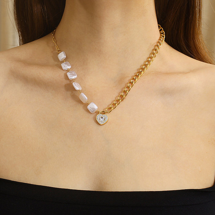 IG Style Simple Style coeur forme papillon titane acier perlé incrustation perle Zircon Bracelets boucles d'oreilles collier