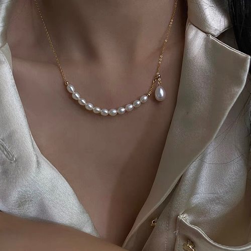 Collar plateado oro 14K del cobre XNUMXK de la perla de agua dulce del color sólido del estilo simple en bulto