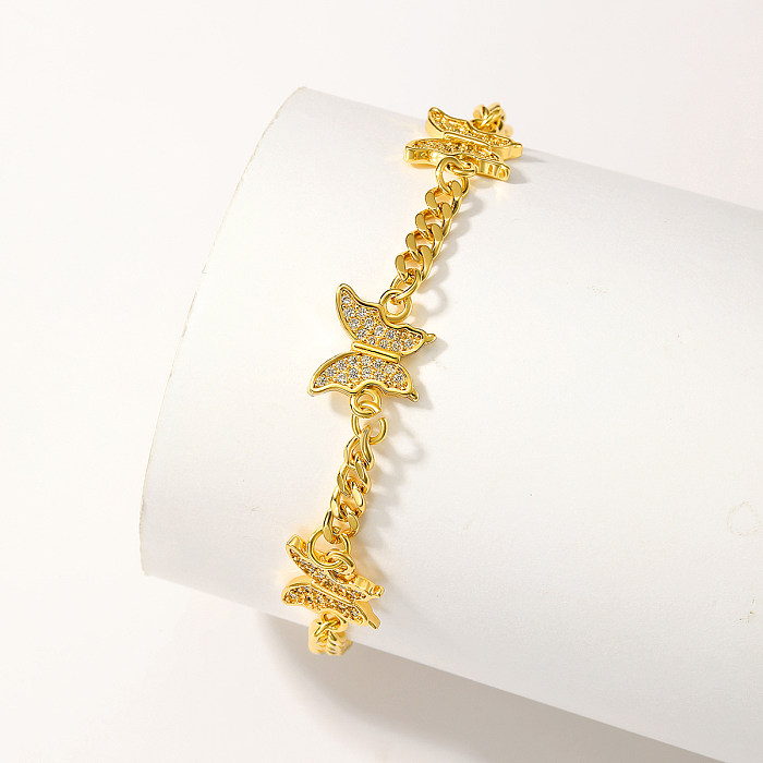 Retro Shiny Butterfly Copper Plating Inlay Zircon 18K Gold Plated Bracelets