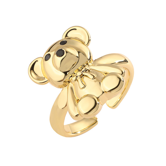 Anel luxuoso banhado a ouro de zircônia com chapeamento de cobre em formato de coração de urso