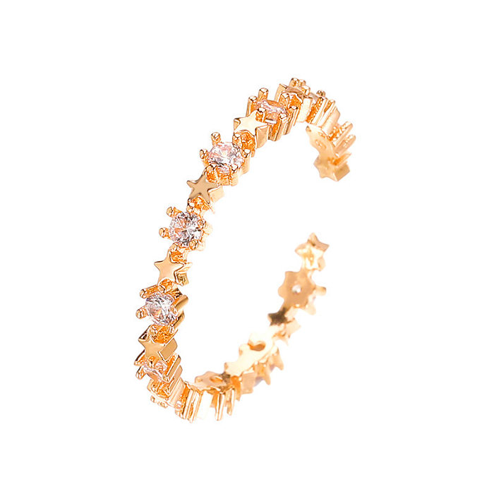 خاتم جميل مفتوح من النحاس مرصع بالزركون على شكل نجمة خماسية بسيطة