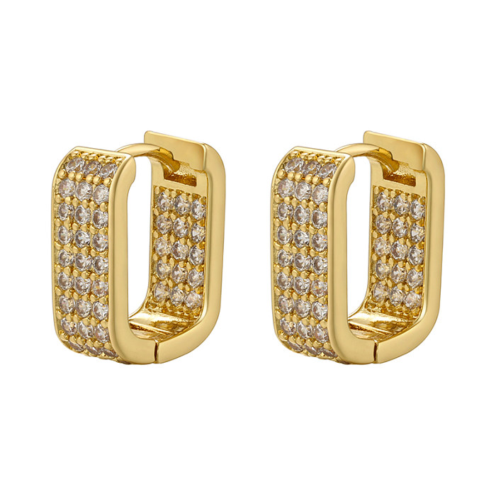 1 Pair Simple Style U Shape Copper Plating Inlay Zircon 18K Gold Plated Earrings