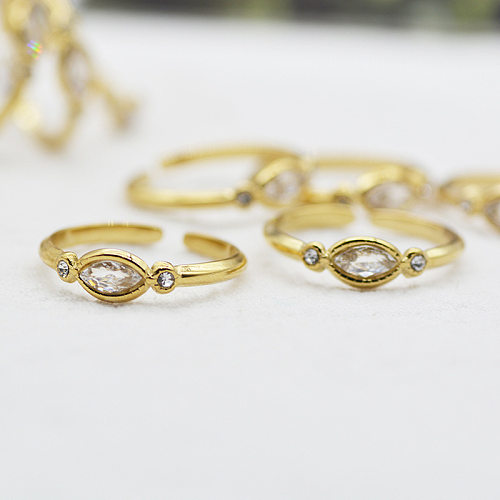 Moda cor sólida aço inoxidável anel aberto chapeamento incrustação de pedras preciosas artificiais anéis de aço inoxidável