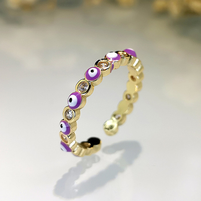 Moda jóias anel de cobre micro-incrustado zircão branco olho cor gotejamento anel de óleo
