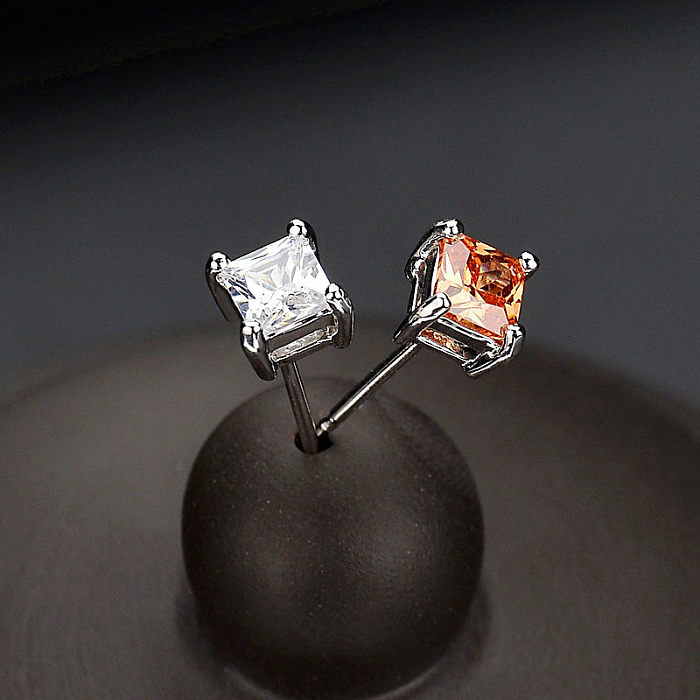 1 par de brincos de orelha de zircão de cobre com incrustações quadradas de estilo simples