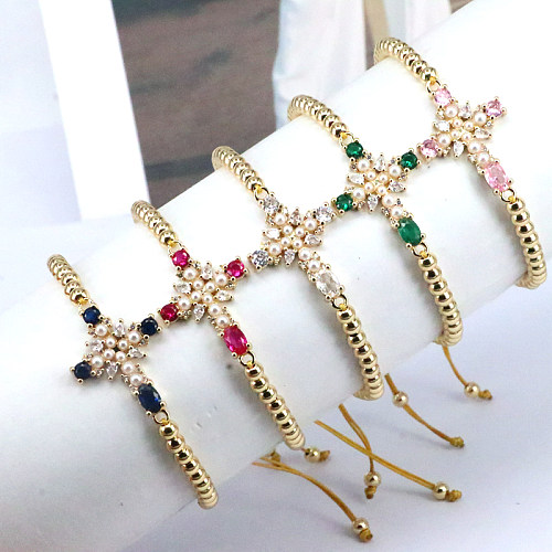 Simple Style Cross Copper Inlay Zircon Bracelets