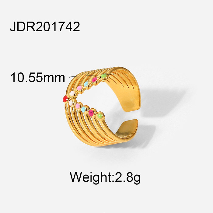 Nouveau Acier inoxydable 18k plaqué or couleur étanche émail large anneau en forme de V