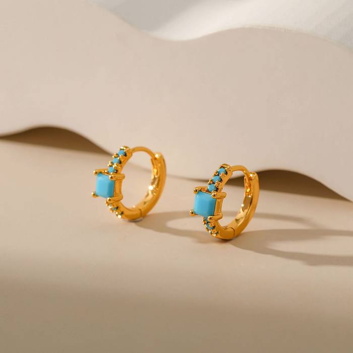 Geometric Copper Inlay Artificial Gemstones Earrings 1 Pair