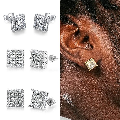 1 Pair Hip-Hop Square Plating Inlay Copper Zircon Ear Studs