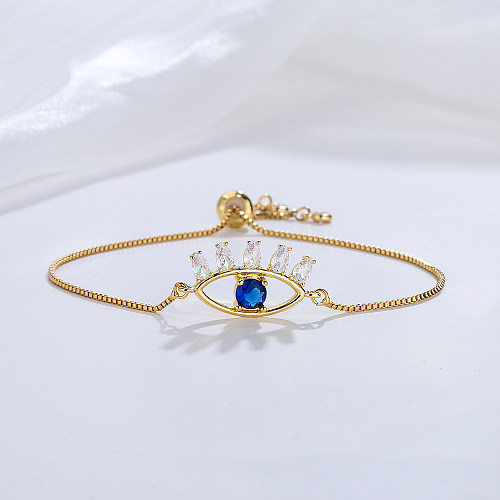 Fashion Shining 18K Gold Plating Zircon Inlay Blue Devil's Eye Geometric Female Bracelet
