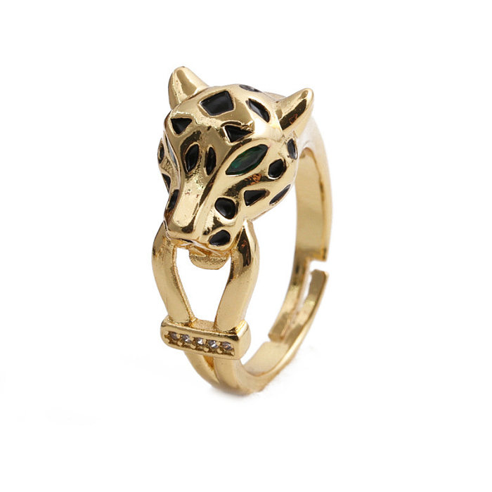 Wholesale Jewelry New Copper Plated Zircon Panther Head Opening Adjustable Ring jewelry