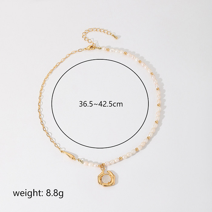 Elegant Irregular Copper Plating Inlay Freshwater Pearl 18K Gold Plated Necklace