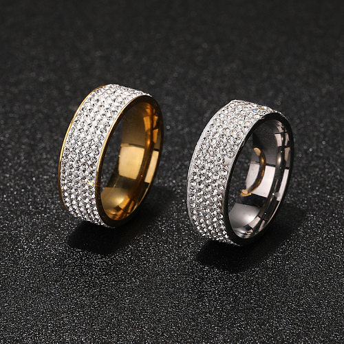 Anéis de pedras preciosas artificiais folheados a ouro de aço inoxidável do losango do estilo moderno no volume