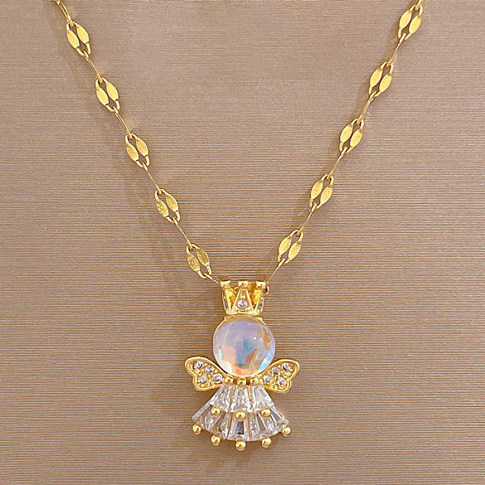 Luxuriöse Halskette mit Engelsohrringen aus Titanstahl, Kupfereinlage und Zirkon