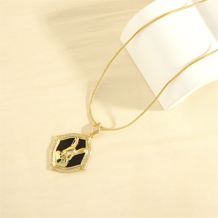 Retro Simple Style Rabbit Copper 18K Gold Plated Zircon Pendant Necklace In Bulk