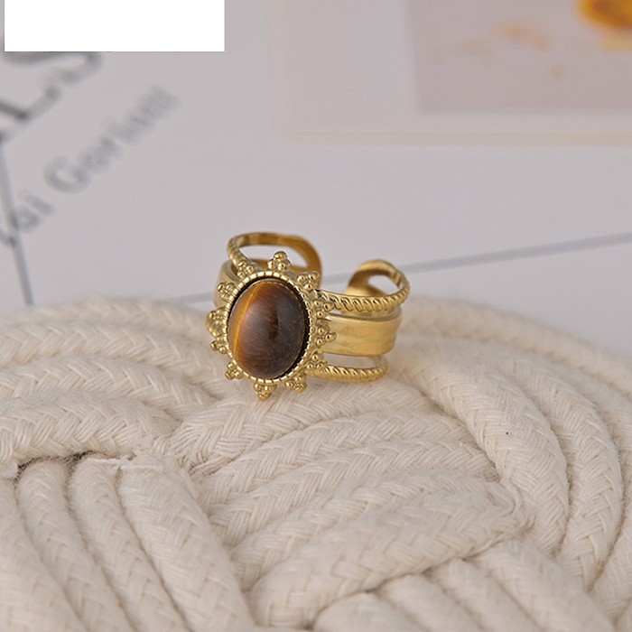 Nuevo anillo de mujer europeo y americano, anillos de acero de titanio Retro a la moda turquesa