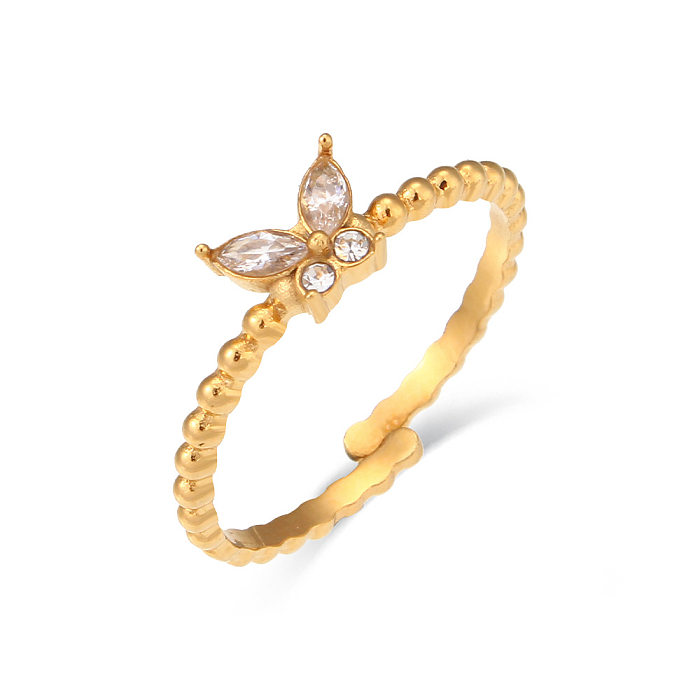 Women'S Lady Butterfly Stainless Steel Rings Geometry National Tide Metal Zircon Stainless Steel Rings