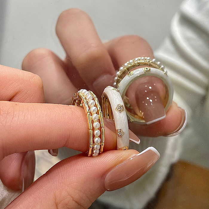 Anéis abertos redondos de esmalte de cobre estilo moderno
