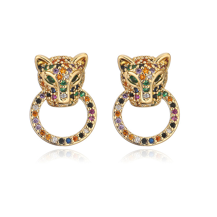 Modische Ohrringe aus Kupfer mit eingelegtem Zirkon und Leopardenkopf