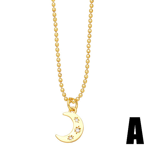Simple Style Star Moon Copper Gold Plated Zircon Pendant Necklace 1 Piece