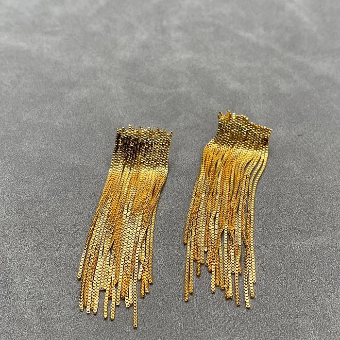 1 Pair IG Style Simple Style Tassel Plating Copper Drop Earrings