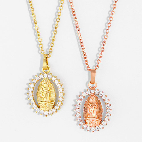 Moda Virgen María Oval Real chapado en oro collar moneda clavícula cadena joyería al por mayor