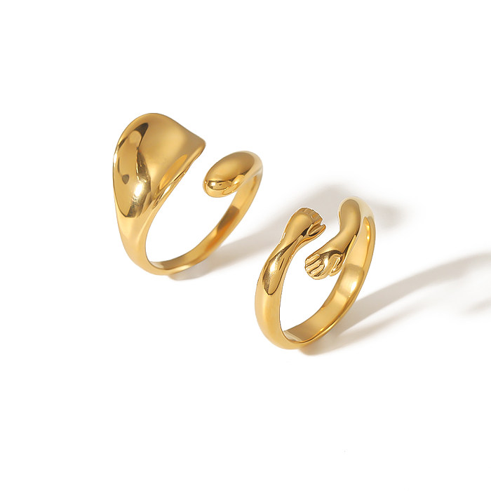 Anéis abertos banhados a ouro 18K com palma de estilo romano retrô em aço inoxidável