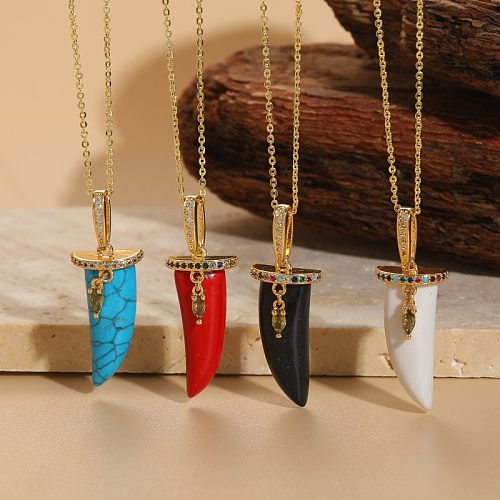 Casual Classic Style Streetwear Geometric Resin Copper Plating Inlay Zircon 14K Gold Plated Pendant Necklace