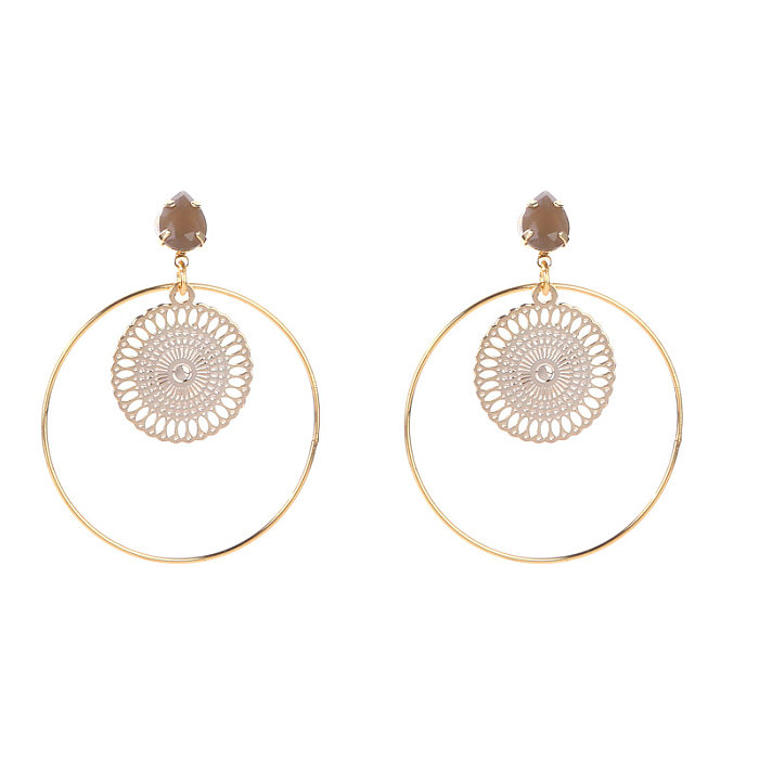 1 Pair Ethnic Style Classic Style Circle Inlay Copper Zircon Drop Earrings