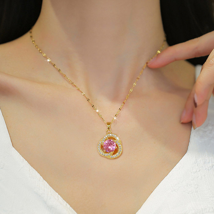 Fashion Geometric Stainless Steel Copper Plating Hollow Out Inlay Zircon Pendant Necklace 1 Piece