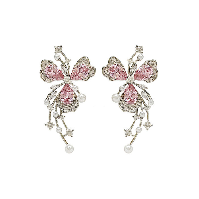 1 Paar übertriebene, glänzende Blumen-Inlay-Kupfer-Perlen-Zirkon-Ohrringe